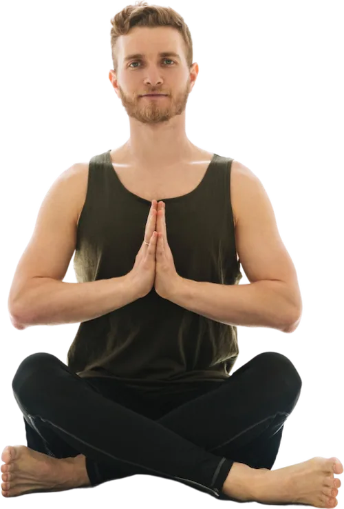 man sitting with legs crossed